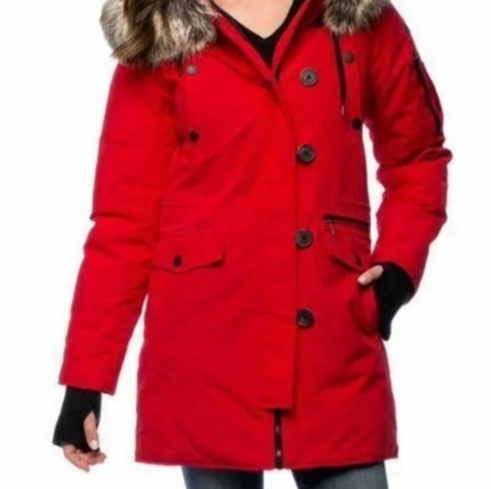 Bcbgeneration Red Winter Parka Coat With Fur Hood… - image 1
